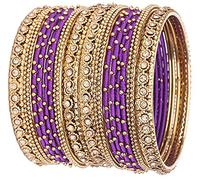 NMII Metal with Golden Zircon Gemstone & Silk Thread Studded worked Ball Chain Linked Stylish Bangle Set For Women and Girls, 2.6, Metal, Zircon