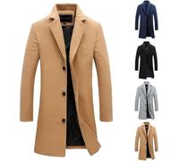 NMJHEVX Classic Casual Mens Lapel Overcoat, Single Breasted Long Trench Coat Slim Fit Jacket Windbreaker for Autumn Winter,Men's Winter Lapel Overcoat (L,Khaki)