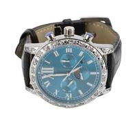 NMLLTB Mechanical Moon Phase Glow in the dark Watch Water Leather Strap for Daily Use(Blue Dial Black Strap)