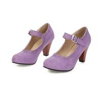 NMMAX Mary Janes High Block Heels Red Nude Black Fretwork Wedding Party Office Ladies Round Toe Women Platform Pumps-purple-38