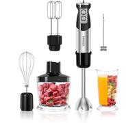NMNGB 6 in 1 Hand Immersion Blender, 1000W 12 Speed Handheld Blender with 600ml Beaker, 500ml Chopper, Egg Whisk, Milk Frother, Stainless Steel Blades