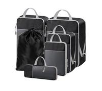 NMNGB Compression Packing Cubes for Carry on Suitcase, 6 Set Travel Luggage Packing Organizer Bag with Mesh, Extensible Luggage Suitcase, Multifunction Organisers, Black