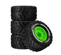 NMNRC Pre-Glued Plastic RC Wheel and Tires 12MM 14MM 17MM Hex Hub Compatible with 1/10 Losi Rustler Stampede Hoss for ARRMA 1/10 Big Rock Granite Vorteks Upgrades Part Green