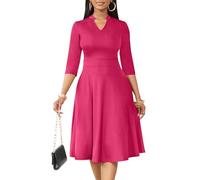 Nmoder Casual Dresses for Women Semi Formal Fit and Flare 3/4 Sleeve A-line Church Work Dress with Pockets, 04-Rose Red, M