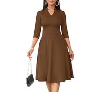 Nmoder Casual Dresses for Women Semi Formal Fit and Flare 3/4 Sleeve A-line Church Work Dress with Pockets, 04-coffee Brown, L