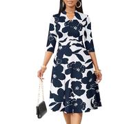 Nmoder Casual Dresses for Women Semi Formal Fit and Flare 3/4 Sleeve A-line Church Work Dress with Pockets, 05-White Floral, M