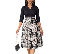 Nmoder Casual Dresses for Women Semi Formal Fit and Flare 3/4 Sleeve A-line Church Work Dress with Pockets, 05-black and White, M