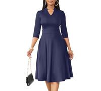 Nmoder Casual Dresses for Women Semi Formal Fit and Flare 3/4 Sleeve A-line Church Work Dress with Pockets, 04-Navy Blue, L