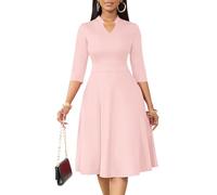 Nmoder Casual Dresses for Women Semi Formal Fit and Flare Dresses 3/4 Sleeve A-line Church Work Dresses with Pockets, Pink, M