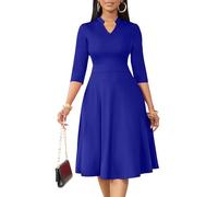 Nmoder Casual Dresses for Women Semi Formal Fit and Flare Dresses 3/4 Sleeve A-line Church Work Dresses with Pockets, Royal Blue, 3XL