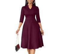 Nmoder Casual Dresses for Women Semi Formal Fit and Flare Dresses 3/4 Sleeve A-line Church Work Dresses with Pockets, Red, 3XL