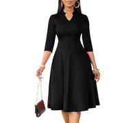 Nmoder Casual Dresses for Women Semi Formal Fit and Flare Dresses 3/4 Sleeve A-line Church Work Dresses with Pockets, Black, M