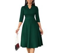 Nmoder Casual Dresses for Women Semi Formal Fit and Flare Dresses 3/4 Sleeve A-line Church Work Dresses with Pockets, Pine Green, XL