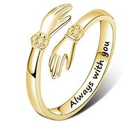 NMOWYBPY Hand Hug Statement Promise Antique Rings Anniversary Adjustable Silver Open for Women Girl Hug for Daughter Always-with You