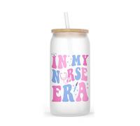 NMPCreativeStore In My Nurse Era Frosted Glass Cup 16Oz - Funny Nurse Glass Tumbler - Coffee Mug Gift For Nurse - Nursing Graduation Gift - Nursing School Gifts - Birthday Gifts