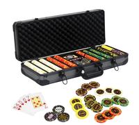 Nmroim 13.5 Gram Clay Poker Chip Set Texas Hold'em Casino Chips 2 Decks of Cards, Aluminum Case Dealer Buttons, for Blackjack Poker Games (500 PCE)