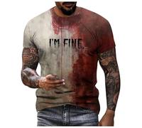 NMSLCNM Halloween Blood Tshirt for Men I'm Fine Tshirt Short Sleeve Shirt Men's Stain Hand Blood Splash T-Shirts I'm Ok It's Not My Blood Shirt Im Fine Shirt Mens Halloween T-Shirt (Orange, L)