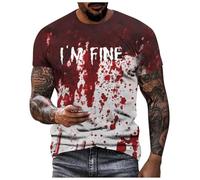 NMSLCNM Halloween Blood Tshirt for Men I'm Fine Tshirt Short Sleeve Shirts Men's Stain Hand Blood Splash T-Shirts I'm Ok It's Not My Blood Im Fine Shirt Mens Halloween T-Shirt Blue