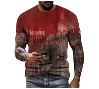 NMSLCNM Halloween Blood Tshirt for Men I'm Fine Tshirt Short Sleeve Shirts Men's Stain Hand Blood Splash T-Shirts I'm Ok It's Not My Blood Im Fine Shirt Mens Halloween T-Shirt Red