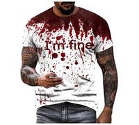 NMSLCNM Halloween Blood Tshirt for Men I'm Fine Tshirt Short Sleeve Shirts Men's Stain Hand Blood Splash T-Shirts I'm Ok It's Not My Blood Im Fine Shirt Mens Halloween T-Shirt Brown