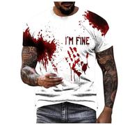 NMSLCNM Halloween Blood Tshirt for Men I'm Fine Tshirt Short Sleeve Shirts Men's Stain Hand Blood Splash T-Shirts I'm Ok It's Not My Blood Im Fine Shirt Mens Halloween T-Shirt Black