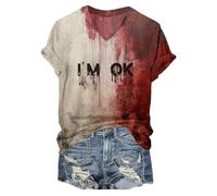 NMSLCNM Halloween Tshirt Women Halloween Women's Bloody T-Shirt Short Sleeve T Shirts Im Fine Bloody Shirt I'm Ok It's Not My Blood Shirt Im Fine Shirt Halloween Tops for Women UK (a-Black, XL)