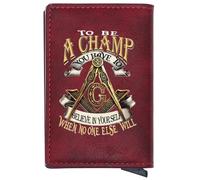 NMVAWIPT Freemasons Pop Up Card Holder Wallet for Mens, RFID Blocking, Masonic AG Symbol Slim Wallet Holds, Men's Unique Portable Metal Card Case with Money Clip(Red)