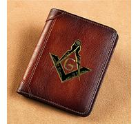 NMVAWIPT Men's Novelty Genuine Leather Wallets, Freemasons Symbol High Capacity Trifold Slim Vintage Short Wallet, Masonic Card Holder Coin Purse Luxury Male Gift Wallet,Style2