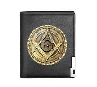 NMVAWIPT Men's Unique Freemasons Genuine Leather Wallets, Masonic AG Symbol Card Holder Luxury Gift Purse, Slim Vintage Travel Wallet With Privacy Protection(MA12 BLACK)