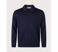 NN.07 Mens Emerson Long Sleeve Wool Knitted Polo Shirt - Colour: 200 Navy Blue - Size: Medium