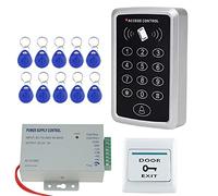NN99 Access Control System Kit RFID Keypad Card Reader with Power Supply + Door Exit Button + 10pcs 125KHz Keyfobs No Electric Locks
