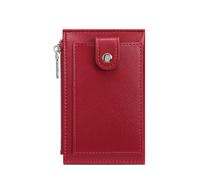 NNAKAPAKA Solid Color PU Leather Card Holder - Slim Zipper Compact Card Wallet for Women Men,Easy Carry Card Organizer, Red, 5.4 x 3.2 x 0.5 inches, Compact