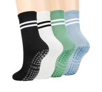 Nnanabear Pilates Socks For Women with Non Slip Grip 4 Pairs, Black,white,blue,green, 6-10