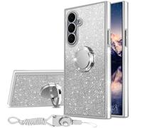 nnancheng for Samsung Galaxy S25 FE Case with Ring Kickstand Lanyard Shockproof Protection Phone Case Girls Women Men Glitter Cover - Silver