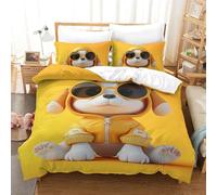 NNAWFJXG Dog Bedding Set Duvet Cover 3D 3 Pieces Set Soft Breathable Cartoon Animals Comforter Cover Quilt Cover with Zipper Closure Microfiber with Pillowcases for Boys Girls Double(200x200cm)