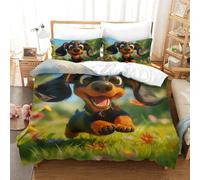 NNAWFJXG Dog Bedding Set Duvet Cover 3D 3 Pieces Soft Breathable Cartoon Animals Comforter Cover Quilt Cover with Pillowcases with Hidden Zipper Closure Microfiber for Boys Girls Single(140x200cm)