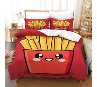 NNAWFJXG French Fries Bedding Sets Duvet Cover Set Soft Microfiber 3D with Zipper Closure Cartoon Quilt Cover 3 Pieces Set with Pillowcases Comforter Cover for Kids Adults Single(140x200cm)