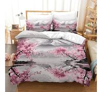 NNAWFJXG Japanese Cherry 3D Printed Duvet Cover Set 3 Pieces Bedspread Soft Easy Care with Zipper Closure,Pillowcases for Teens And Adults Double(200x200cm)