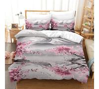 NNAWFJXG Japanese Cherry 3D Printed Quilt Cover 3 Pieces Bedspread Soft Microfiber with Zipper Closure，Pillowcases for Kids Girls Boys Adults Bedroom Single（140x200cm）