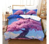 NNAWFJXG Oriental Cherry 3D Comforter Cover Set for Kids Boys Pink Duvet Cover 3 Pieces Set Youth Teens Bedding Set Quilt Cover with Zipper Closure Soft Microfiber with Pillowcases Double(200x200cm)