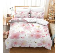 NNAWFJXG Oriental Cherry Microfiber Bedding Set, 3D Print Duvet Quilt Cover&Pillowcase, With Zipper Closure, Soft Pink Duvet Cover for Men Woman Kids 3 Pieces Set Comforter Cover Single(140x200cm)