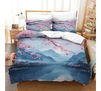 NNAWFJXG Oriental Cherry Microfiber Bedding Set, 3D Print Duvet Quilt Cover&Pillowcase, With Zipper Closure, Soft Landscape Duvet Cover for Men Woman Kids 3 Pieces Set Comforter Cover King（220x240cm）