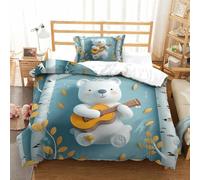 NNAWFJXG Polar Bear Duvet Cover 3D Bedding Set Illustration Comforter Cover Microfiber 2 Pieces Set Quilt Cover with Zipper Closure Soft with Pillowcases for Boys Girls Single(135x200cm)