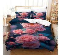 NNAWFJXG Rose Bedding Set,3D Duvet Cover with Pillowcases, for Soft Microfiber Flowers And Plants Quilt Cover with Zipper Closure 3 Pieces Set Comforter Cover for Boys Girls Double(200x200cm)