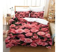 NNAWFJXG Rose Duvet Cover 3D Flowers And Plants Quilt Cover Bedding Set with Pillowcases,Soft Microfiber for Adults Teenager Kids 3 Pieces Comforter Cover with Hidden Zipper Closure Double(200x200cm)