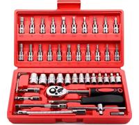 NNBINK Ratchet Tool and Case 46Pc Auto Maintenance Vehicle-Mounted Socket Repair Set Auto Repair Combination Ratchet Wrench Toolbox Home Tool Kit with Hand Tools