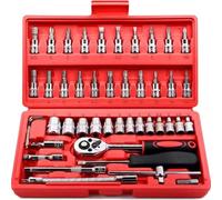 NNBINK Ratchet Tool and Case 46Pc Auto Maintenance Vehicle-Mounted Socket Repair Set Tools Auto Repair Combination Ratchet Wrench Toolbox