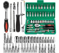 NNBINK Ratchet Tool and Case 46pc Drive Socket Set 1/4 Inch Ratchet Wrench Set with Sockets Bit Car Repair Tool Home Tool Kit with Hand Tools