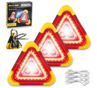 NNBWLMAEE 3-in-1 Solar Emergency Triangle Warning Light, LED 4 Modes USB Rechargeable Car Warning Triangle, Waterproof for European Travel Highway Night Driving Roadside Assistance (3 PCS)