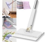 NNBWLMAEE Automatic Cloth Changing Mini Mop, Hands-Free Flat Dust Mop, Compatible with Face Towels, for Bathroom, Kitchen (White, Long(93cm/36.6in))